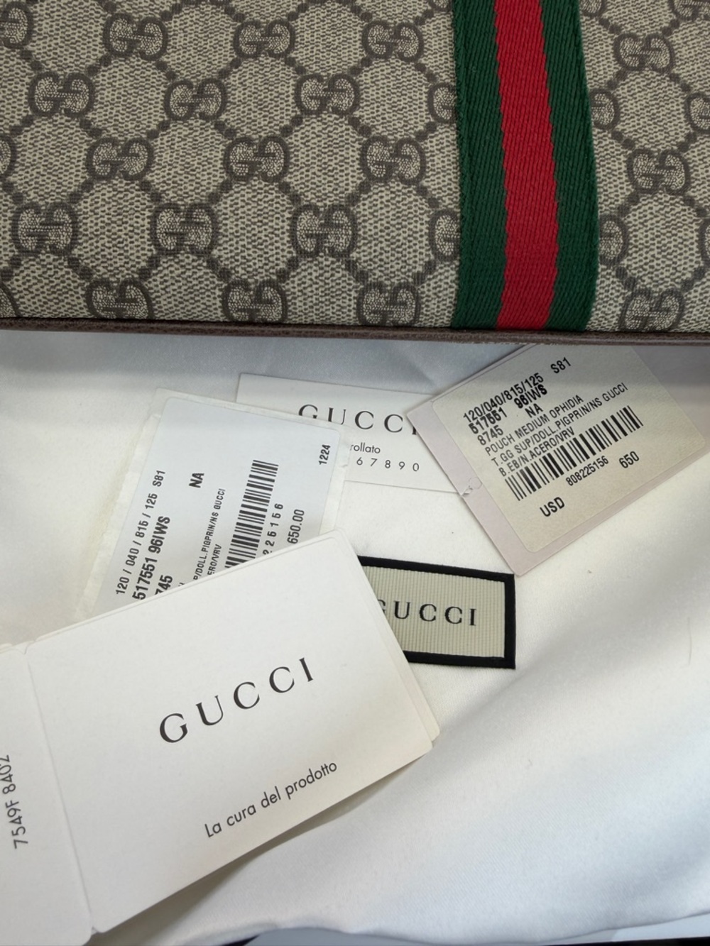 Gucci GG Supreme Ophidia Canvas Pouch Clutch with Web Stripe - Brown/Tan - Picture 14 of 14
